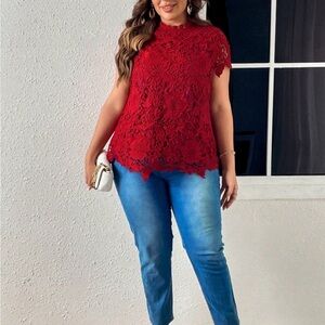 Red Lace Top, SHEIN, 1X